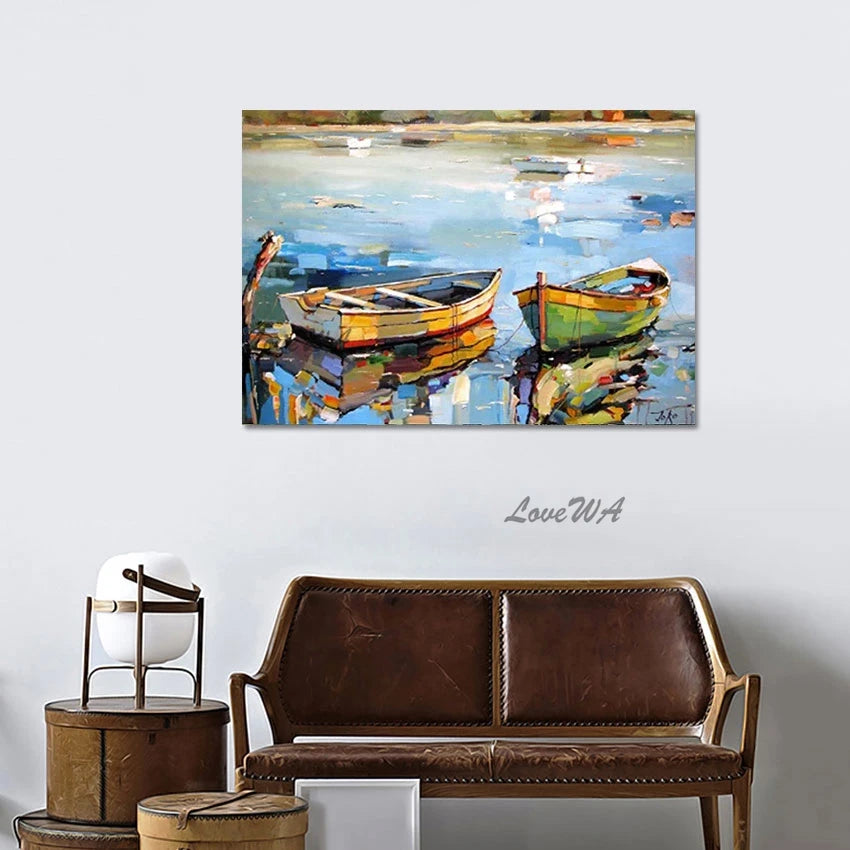 3d Boat Hand Drawing Decoration Wall Room Luxury Large Lakeside Painting Canvas Art Abstract Unframed Landscape Picture Artwork
